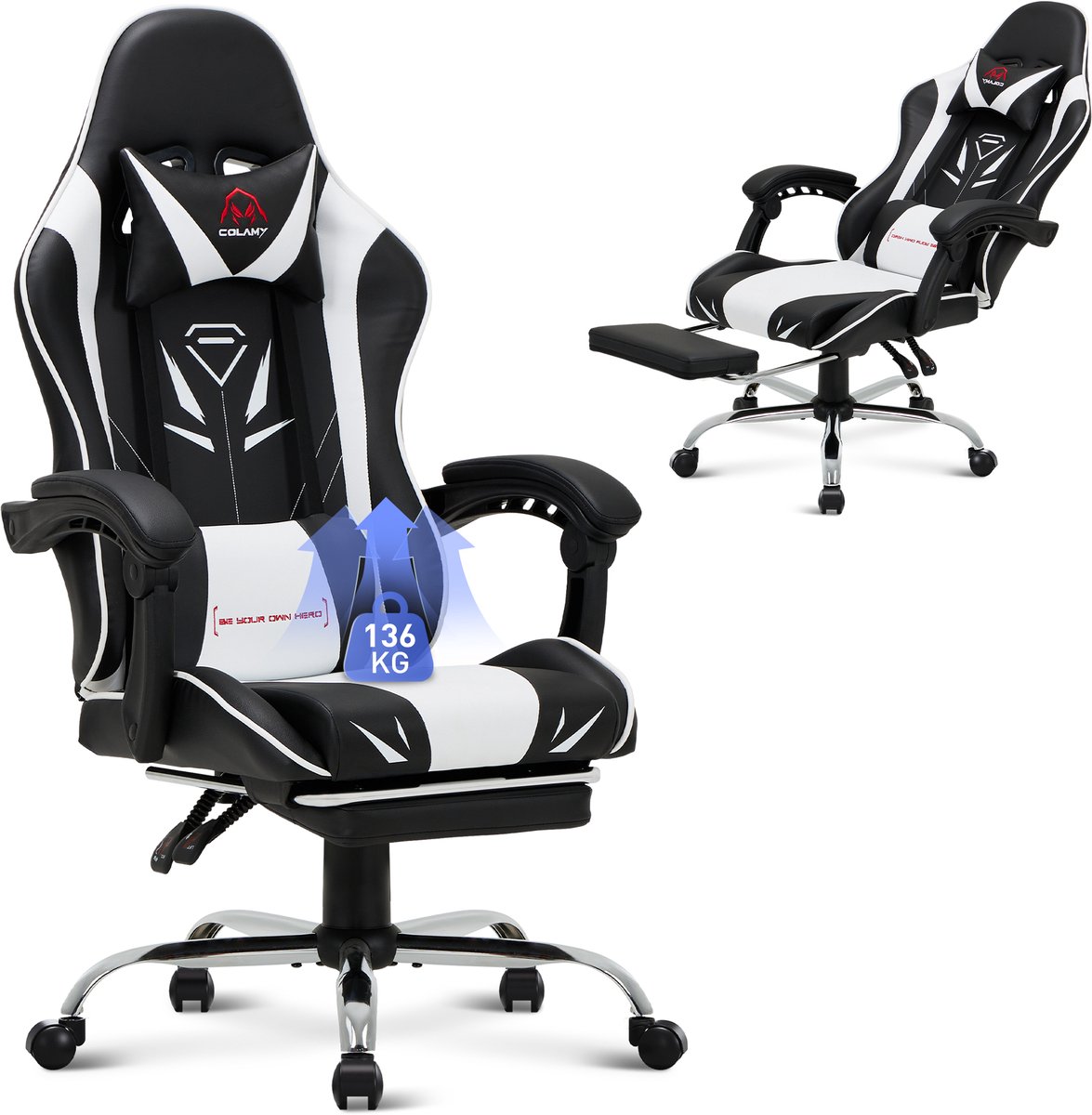 COLAMY lederen gamingstoel met uitschuifbare voetsteun, - COLAMY - €109,99