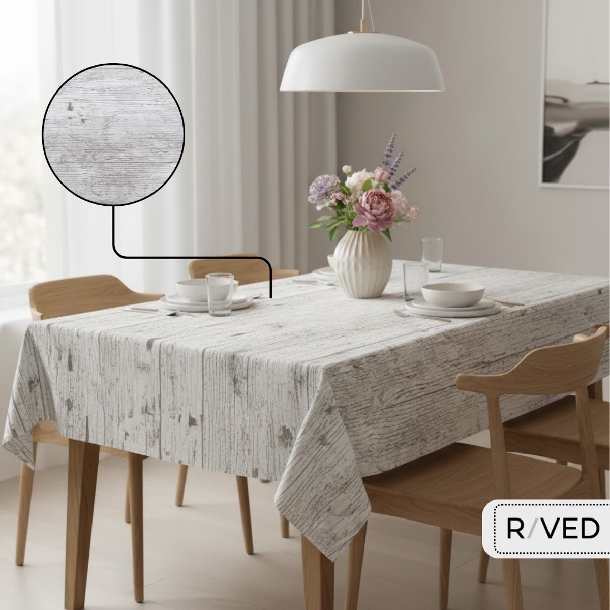 Raved Tafelzeil – 140 cm x 180 cm – Houtlook Grijs – PVC – Afwasbaar – Binnen & Buiten