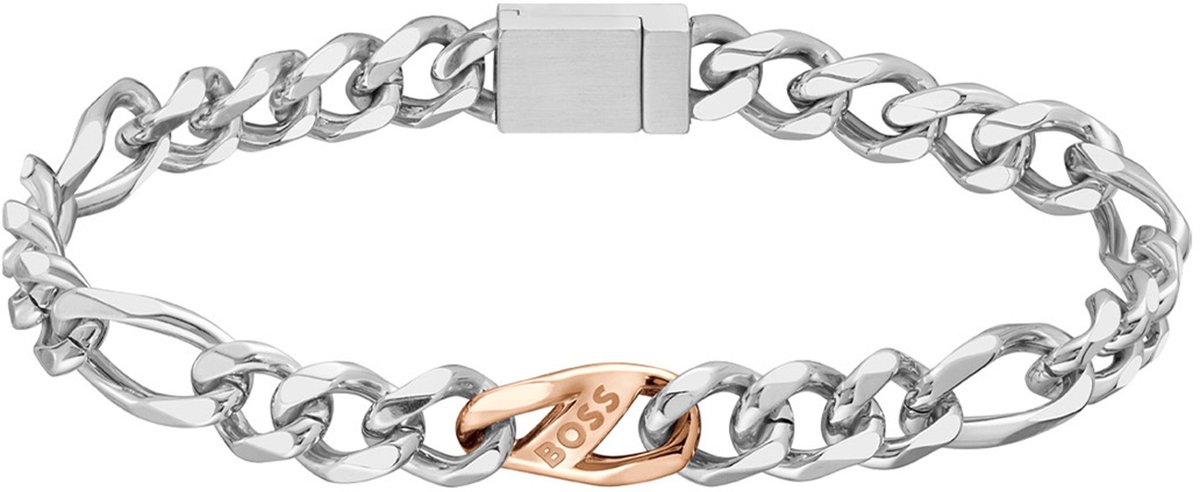 BOSS HBJ1580613M RIAN Heren Armband - Schakelarmband - Sieraad - Staal - Zilverkleurig - Figaro - 19.5 cm lang