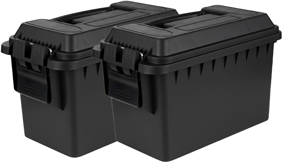 Fosco industries outdoor/tuin opberg box - 2x - waterdicht - zwart - 14 liter- 36 x 19 x 22 cm - kunststof