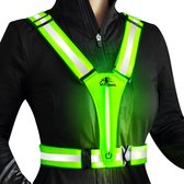 MJ Sports Premium X-Shape LED Gilet de course réfléchissant rouge avec 4 piles CR2032 - Course à pied à pied - Feux de course - Gilet de sécurité avec lumières - Feux de course - Marche - Vélo - Ceinture
