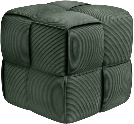 Pouf CLP Forinta, en velours côtelé de haute qualité, style moderne, confortable et élégant, vert foncé
