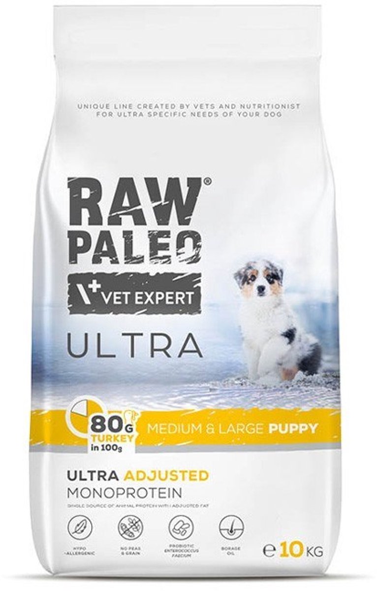 VetExpert Raw Paleo Ultra - Droge hondenvoeding - Kalkoen - Monoproteïne - Graanvrij - Voor middelgrote & grote puppy’s
