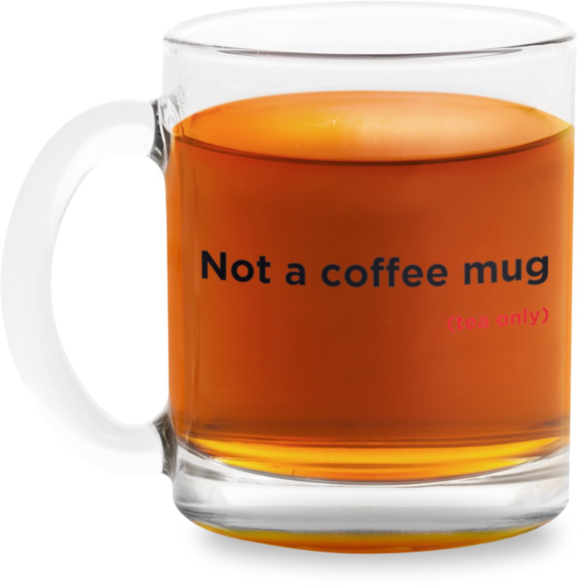 Glazen Mok 325 ml met Tekst “Not a Coffee Mug (Tea Only)” – Transparante Theemok / Glas Beker – Minimalistisch & Humoristisch Design – Perfect voor Theeliefhebbers – Vaatwasser- en Magnetronbestendig