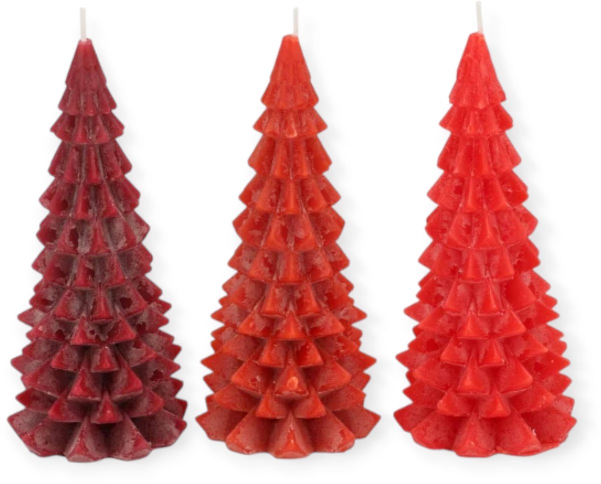 Daan Kromhout - Kerstboom kaarsen - Set/3 - Rood - Wild mix - 8x16cm