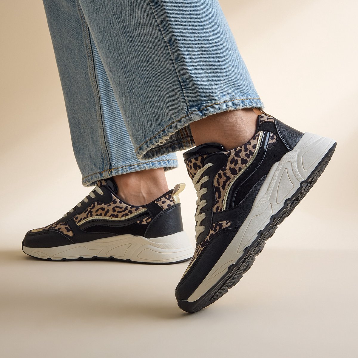 Cellini Leopard Sneakers zwart Textiel - Maat 36