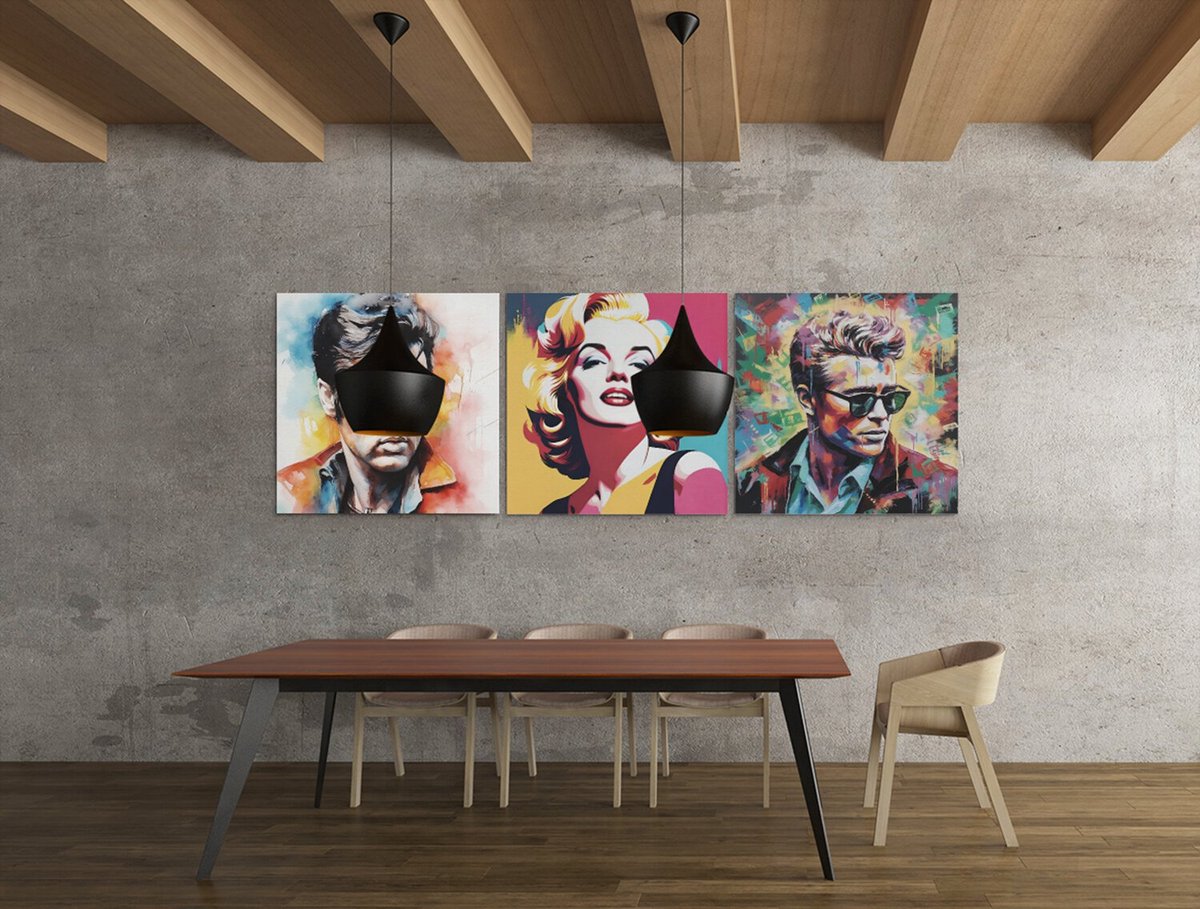 Trendex Global Drieluik Canvas Schilderij Retro Icons – Kleurrijke Pop Art Muurdecoratie - 3x30x30 cm