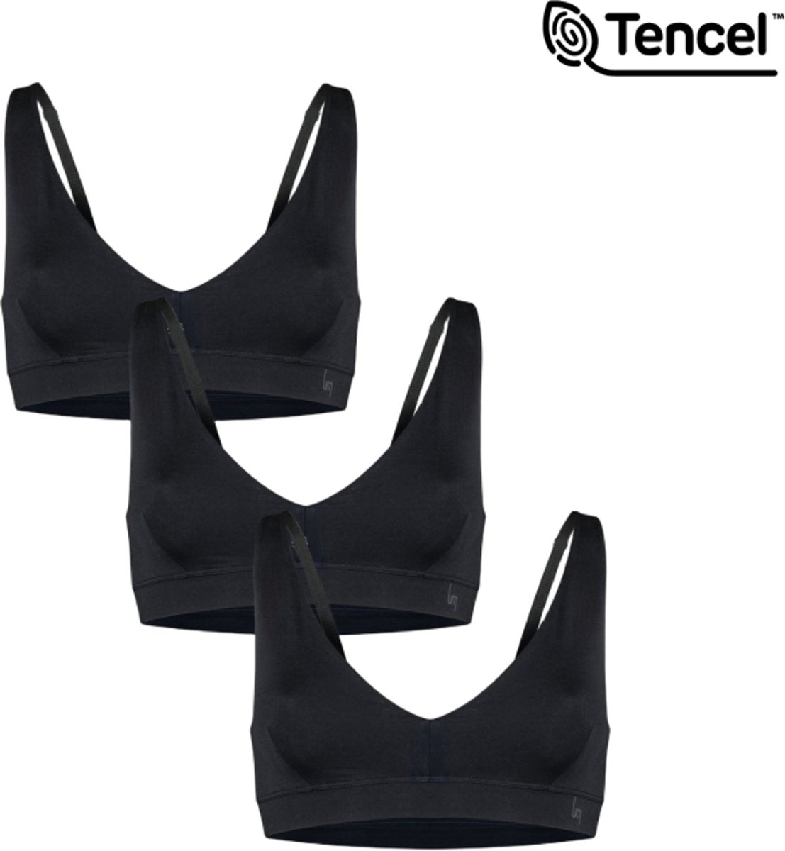 Undiemeister Bralette Dames 3-Pack Platte Naden Tencel Beha - Volcano Ash (Zwart)
