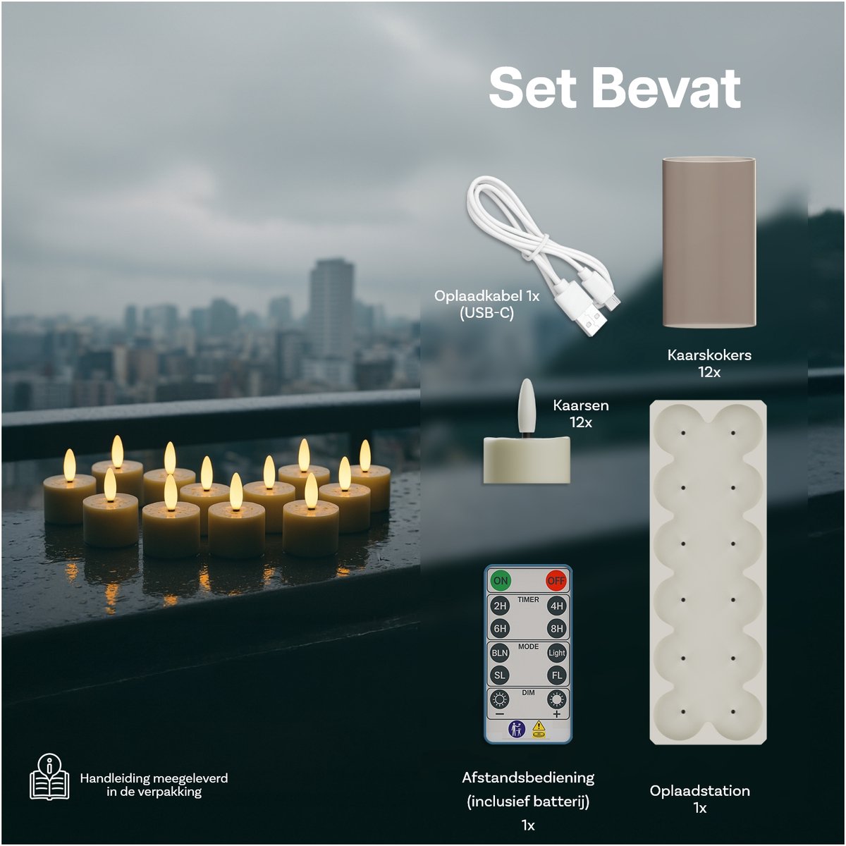 Oplaadbare Waxinelichtjes LED Kaarsen met Afstandstandsbieding, Timer & Oplaadstation van MMOBIEL - 12 Stuks Vlamloze Theelichtjes met USB voor Thuis, Tafel, Bruiloft & Kerstdecoratie – foto 2