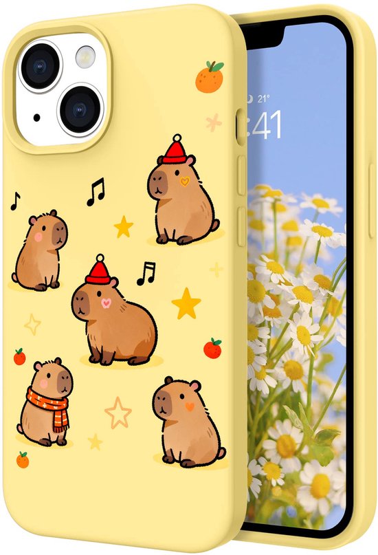 Namajunas - Coque de téléphone compatible avec iPhone 13 - Housses de téléphone en Siliconen - Coque antichoc - Protection optimale - Motif capybara - Jaune