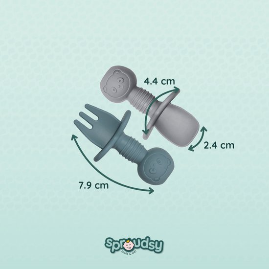 Sproudsy Couverts pour enfants - Bébé - 2 Cuillères et Fourchettes Bébé - Couverts Bébé - Sans BPA - Grijs Blauw