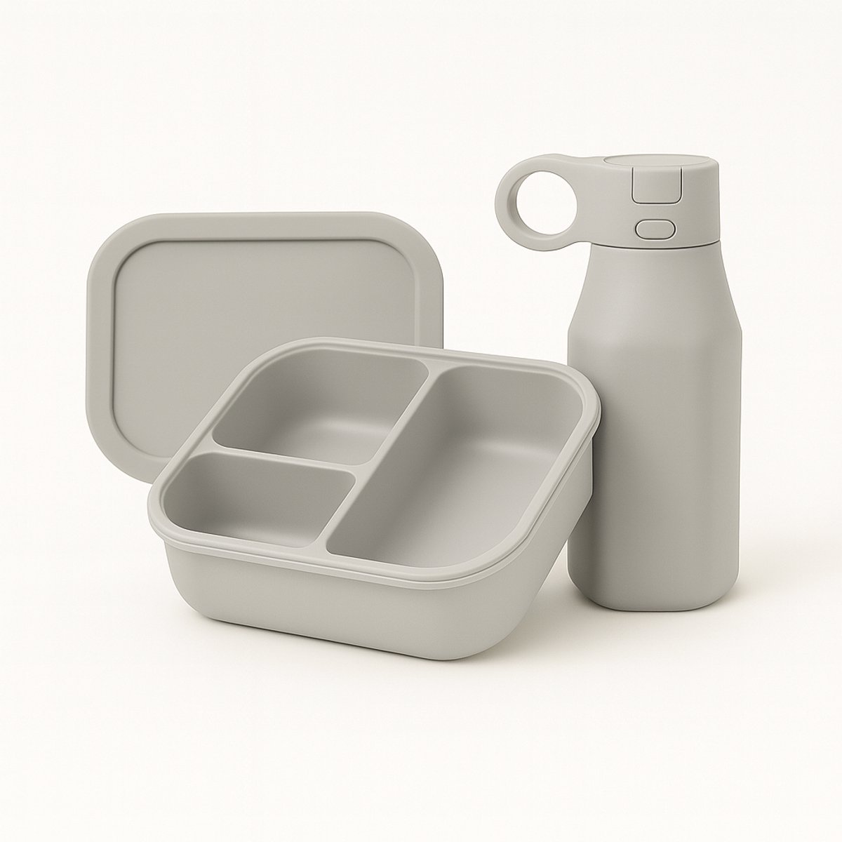 Velini Siliconen Lunch- en Drinkbeker Set - Grijs -Duurzaam & Herbruikbaar