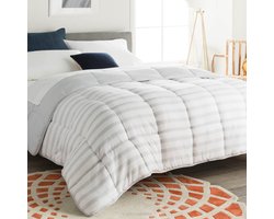 4 seizoenen dubbelzijdig dekbed van microvezel – dekbed voor het hele jaar – ultrazacht – dekbed 220 x 240 cm, grijs/wit gestreept