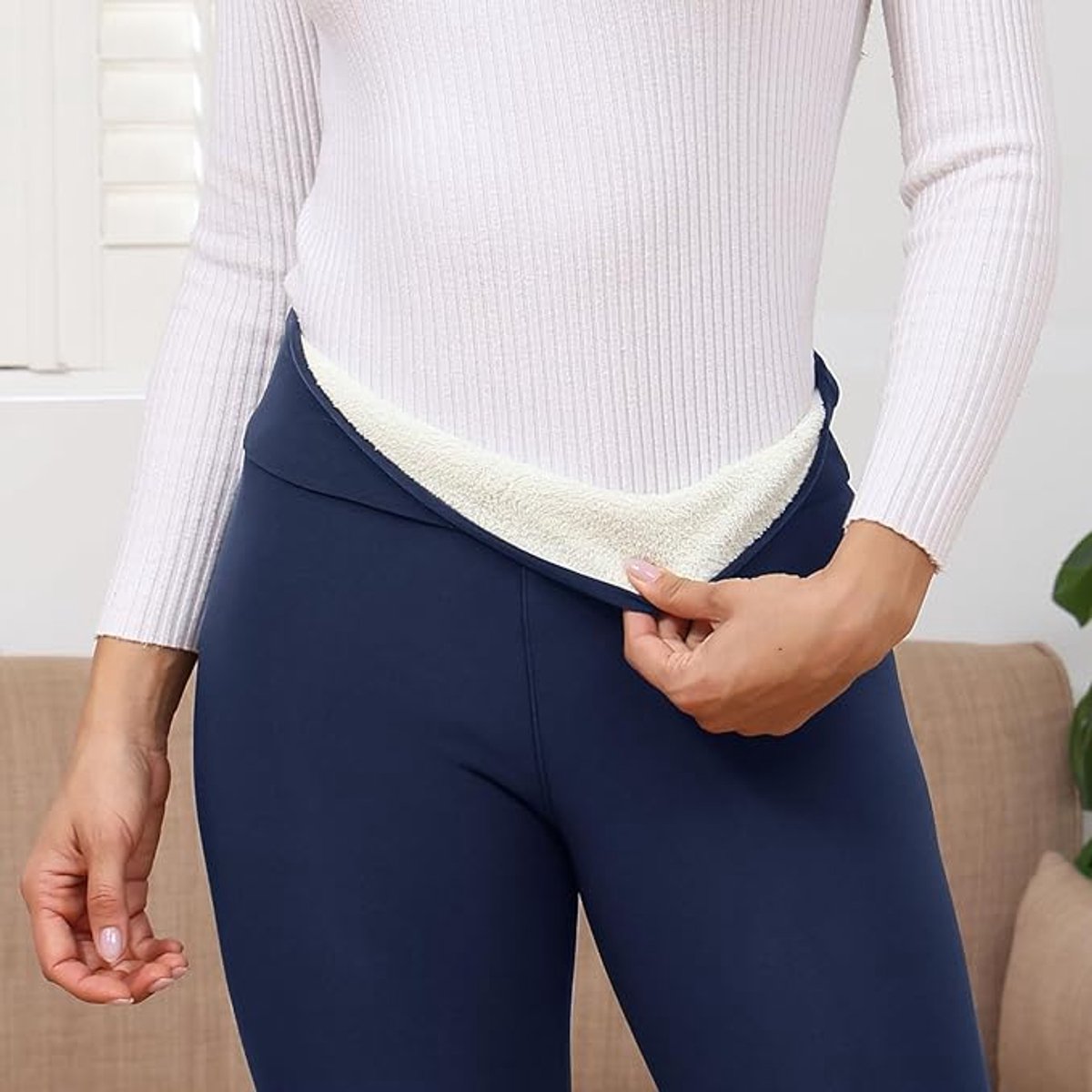 Fleece Gevoerde Leggings Vrouwen Thermische Bont Gevoerde Leggings Winter Hoge Taille Warme Sherpa Leggings Dames Workout Yoga Broek , maat XXL . blauw