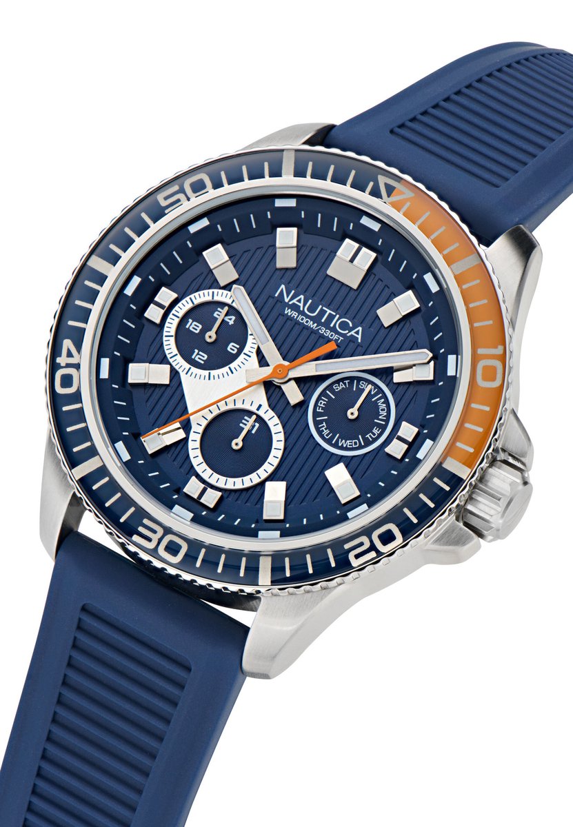 Nautica Nct Windrose Quartz Chronograaf Horloge Blauw Kast: 100% Roestvrij Staal. Armband: 100% Siliconen 46.5 NAPWRS501, NAPWRS503, NAPWRS504