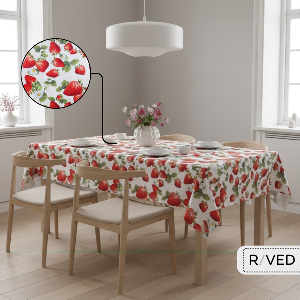 Raved Tafelzeil 140 cm x 350 cm – Rood Aardbei Print – PVC afwasbaar