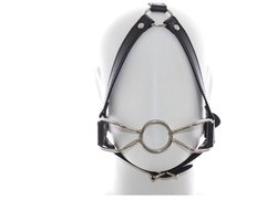 Nooitmeersaai - O-ring mondknevel met hoofdbeugel - PU leer/metaal - Zwart/zilver - Verstelbaar