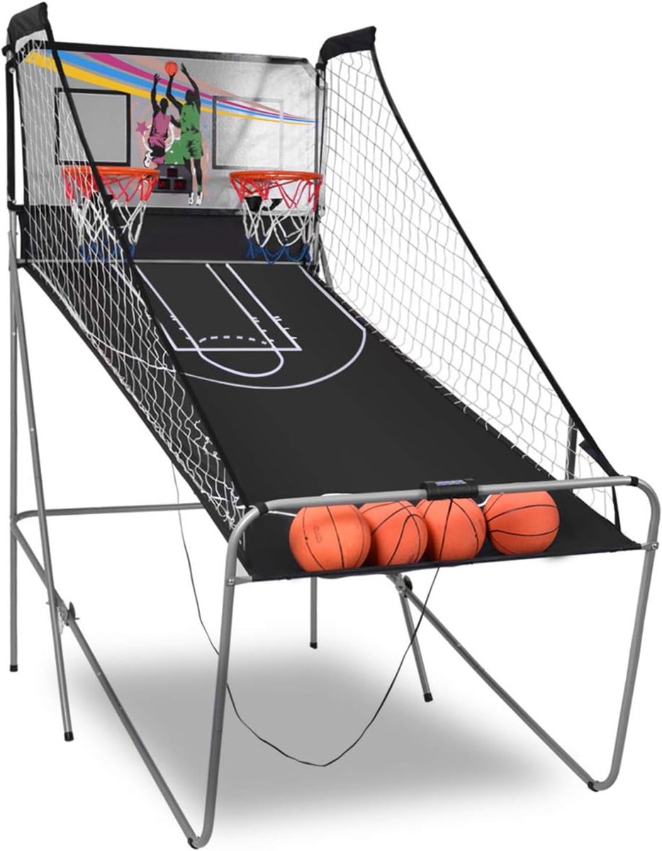 COSTWAY 8-in-1 basketbalautomaat, elektrische basketbalstandaard, inklapbaar, schietmachine met 4 ballen, luchtpomp en 8 speelmodi, Arcade basketbalwedstrijden voor kinderen, voor 2 spelers