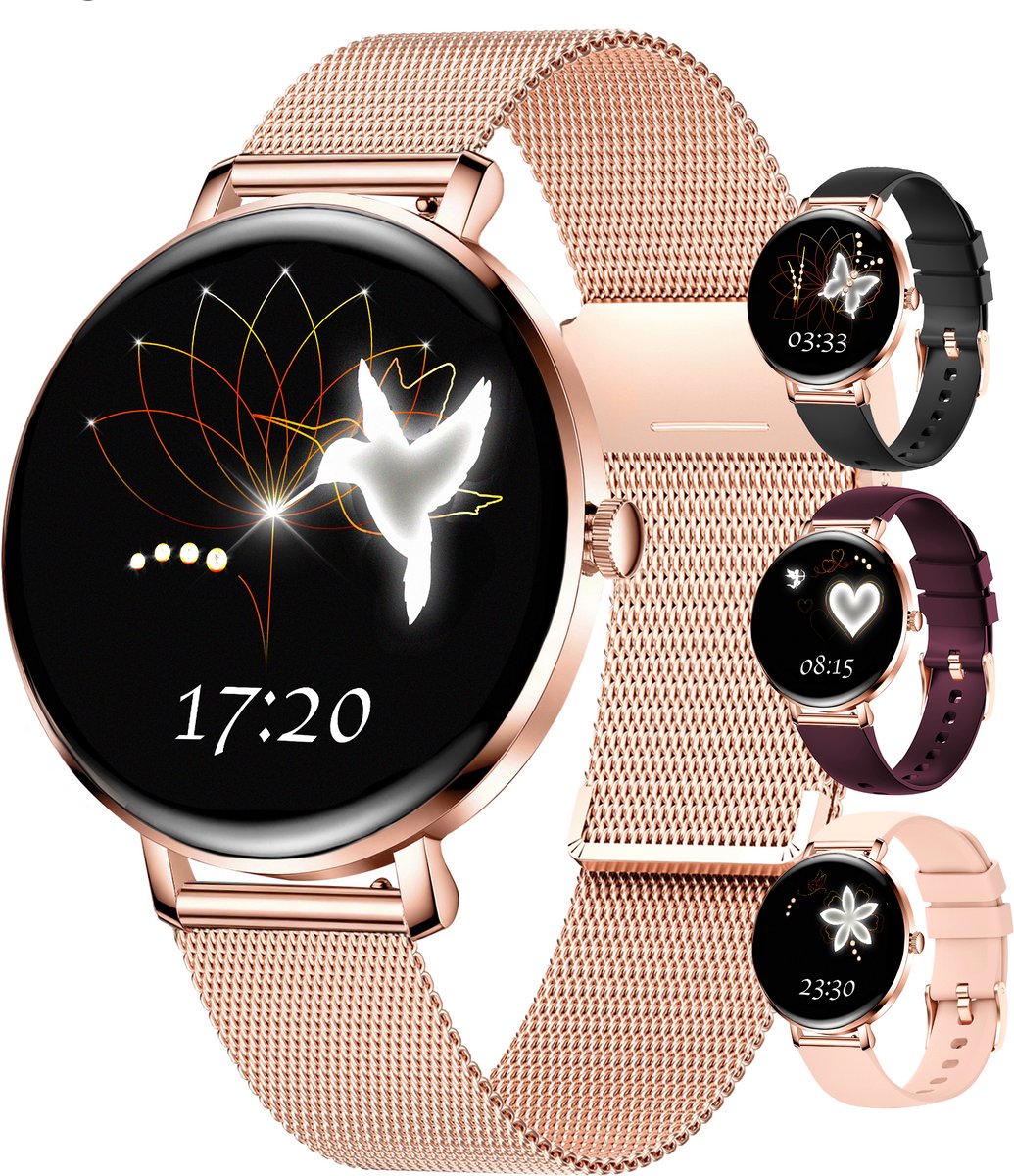 Bizoule Amor Smartwatch Dames - Rosé-Goud - AMOLED - Horloge met Belfunctie - Stappenteller - Hartslagmeter - Slaapmonitor - Multisport - Geschikt voor Android en iOS
