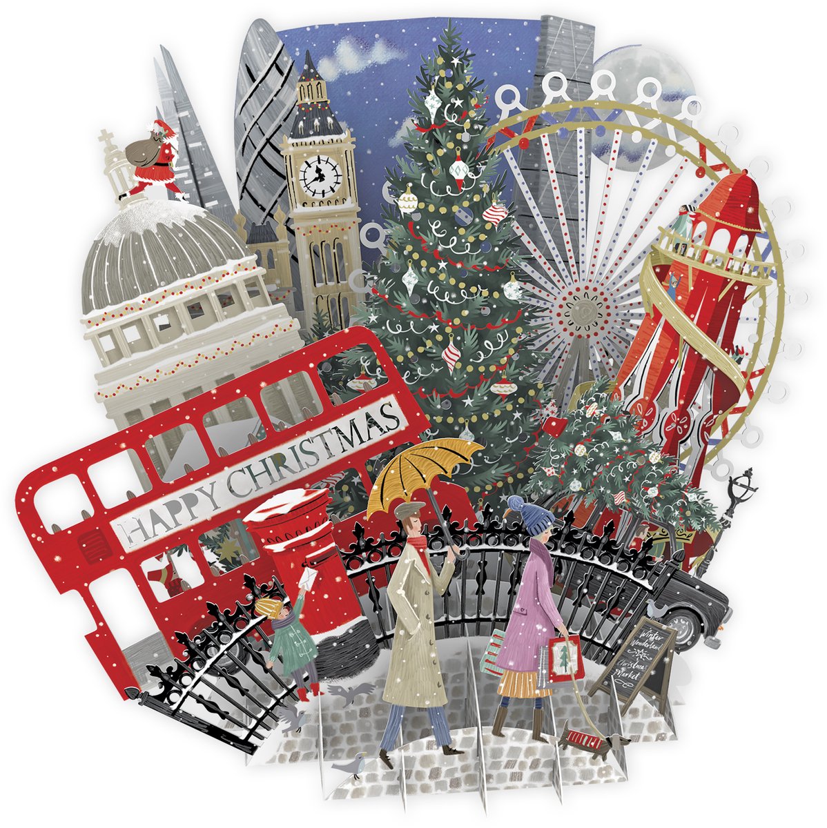 3D-Pop Up Wenskaart London - Laser gesneden kerstkaart