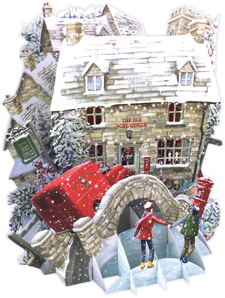 3D-Pop Up Wenskaart The Old Post Office - Laser gesneden kerstkaart