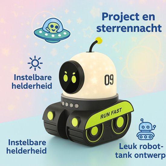 BOECK - Robot Nachtlamp Projector - Sterrenhemel & Ruimtevaart Tank Design - Kinderkamer LED Lampje & Slaaphulp - Cadeautip - Jongenslamp van BOECK — afbeelding 3