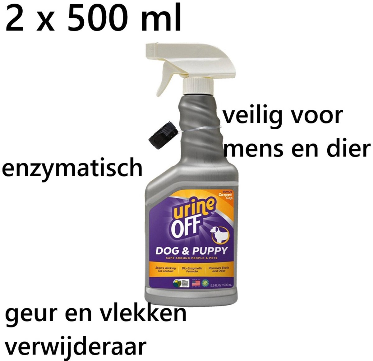 2 X URINE OFF - DOG EN PUPPY -500 ml -vlek en geur verwijderaar - werkt bio-enzymatisch - start vanaf contact. = 1 LITER veilig voor mens en dier