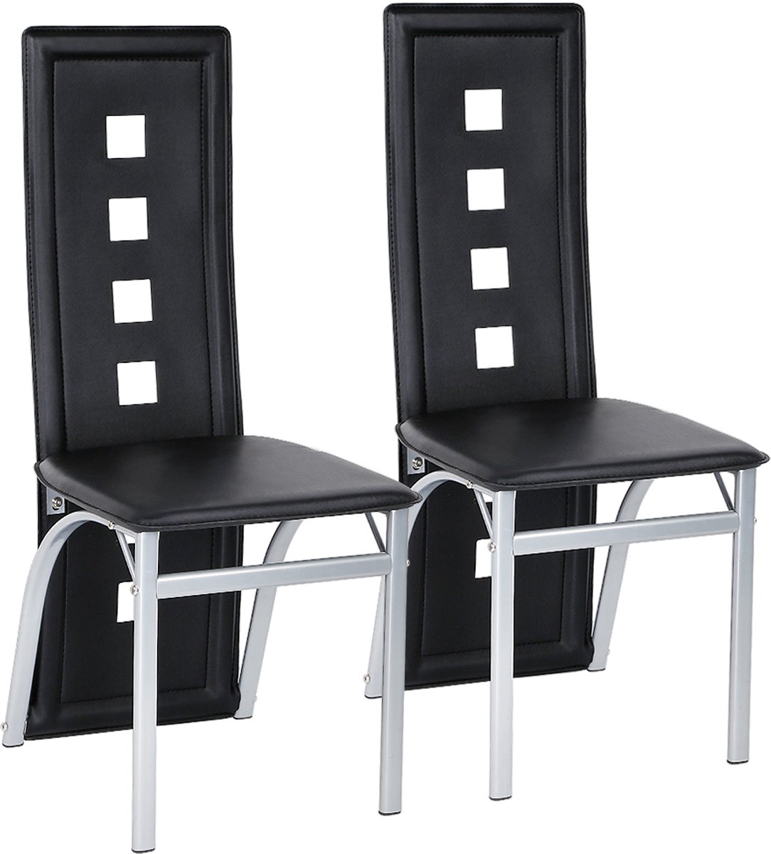 PIPIPOXER-Eetkamerstoelen-Set Van 2 -Keukenstoel Woonkamerstoelen Kunstleer Hoge rugleuning,Puur zwart