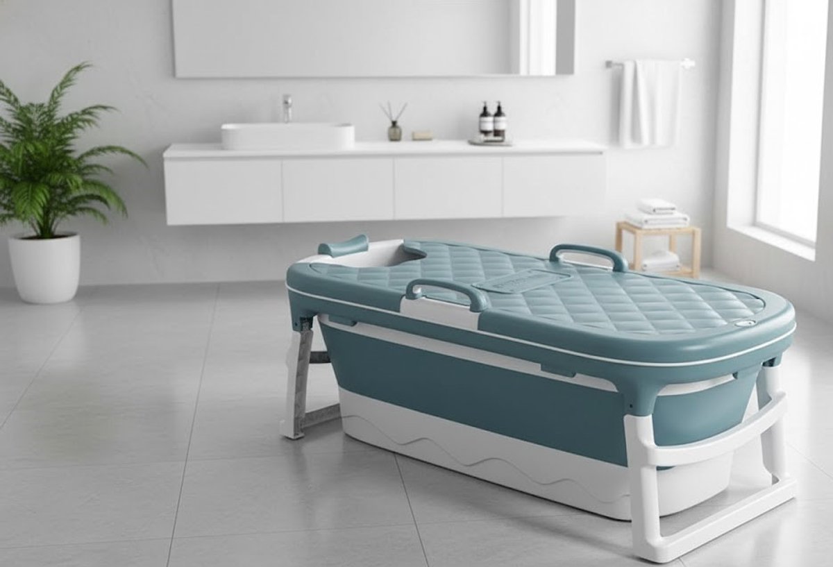 Faltbare Tragbare Badewanne für Erwachsene – Novihome Deluxe Home Spa Whirlpool mit Bidet und Sauna-Funktion – Freistehend, Blau, Japanisches Design, Duschkabine Badewanne