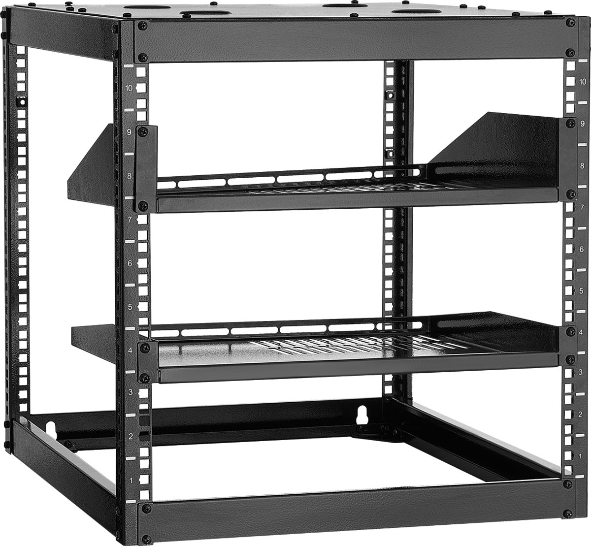 VEVOR 10u Open Frame Netwerkrack, 585 Mm Diep, Wandmontage Of Staande Serverrack, 4-Paals Constructie, Met Geventileerde Planken en Bevestigingsmateriaal, voor Alle Netwerk-, It- en Av-Apparatuur