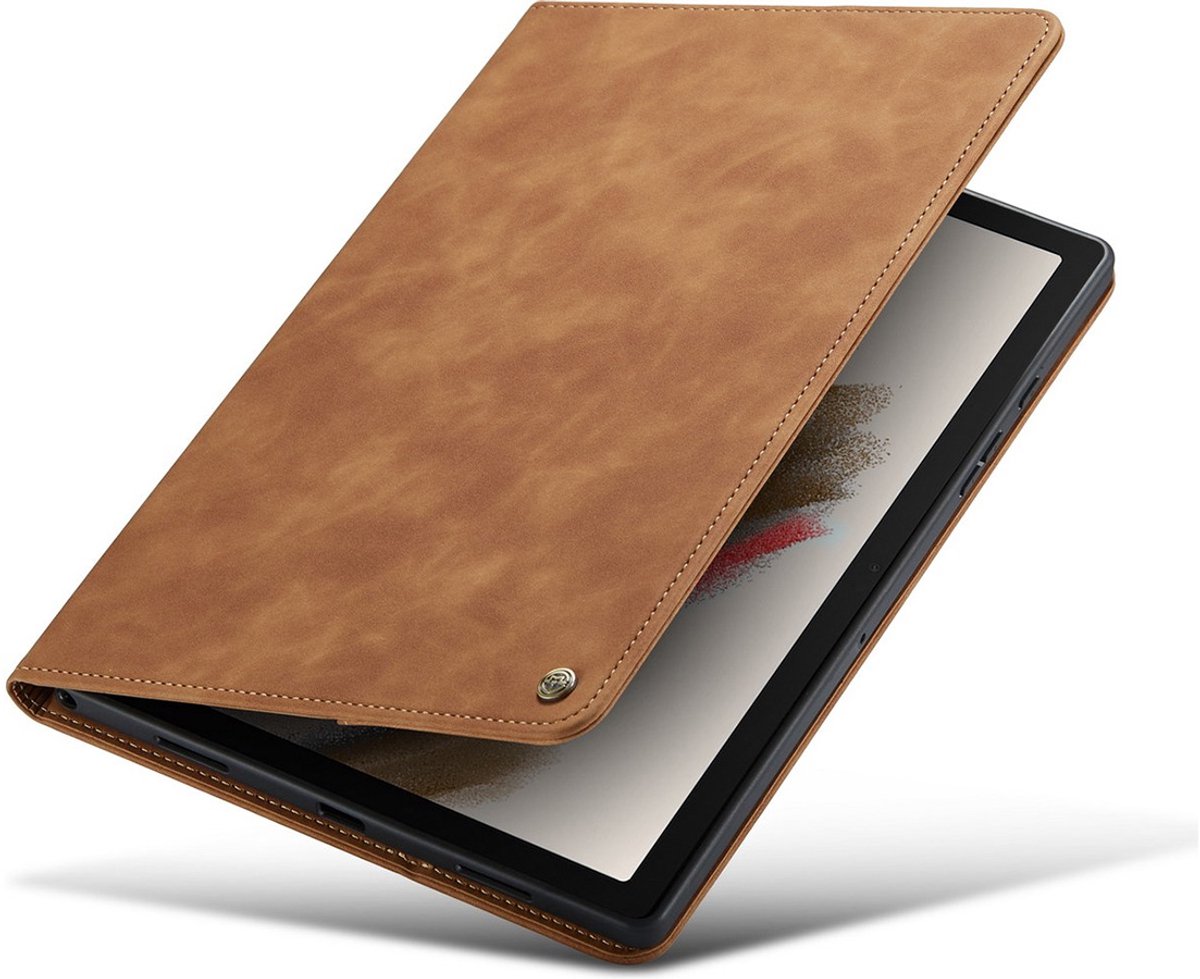 CaseMania Bookcase hoesje geschikt voor Samsung Galaxy Tab S9 FE - Effen Cognac - Kunstleer
