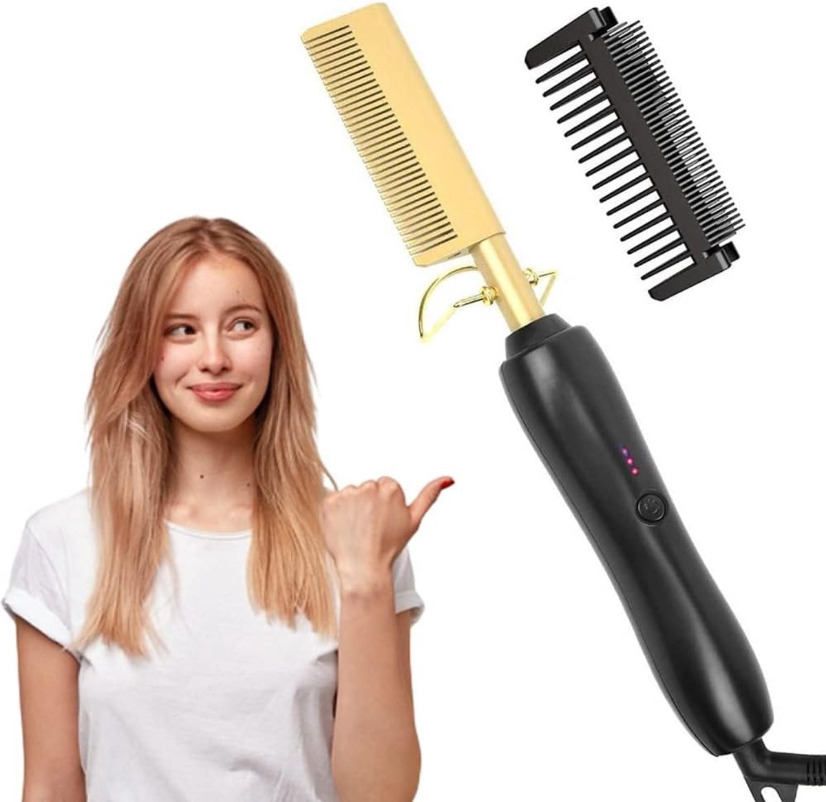 Stijltangen - Keramische warme kam voor haar - Draagbare reishaarlijzer met 3 temperatuursinstellingen - Multifunctionele afro-kam voor alle haartypes