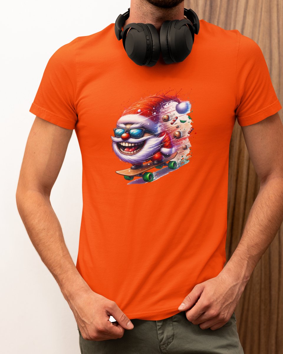 Skater Santa Santa - Kerst T-shirt Oranje - Grappig T-shirt - Maat XXL - Kerst Cadeau Mannen - Limited Edition