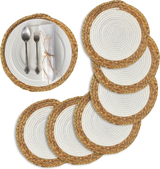 PULUZ 6 Stuks - Placemat Gevlochten Placemat - Natuurlijk Rotan Tafelbeschermer - 30cm - Wit