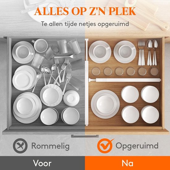 MUXHEL Set van 8 kunststof ladeverdelers, verstelbaar, 27-51 cm, transparante keukenlade-organizer, 8 cm hoog, ladeverdelers, scheiders voor commode, badkamer, slaapkamer