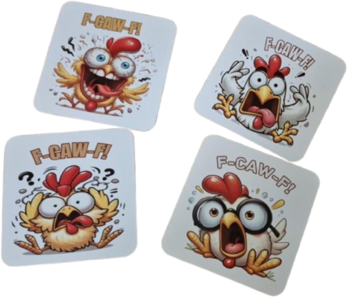 Grappige onderzetters set 4 stuks met afbeeldingen F CAW F