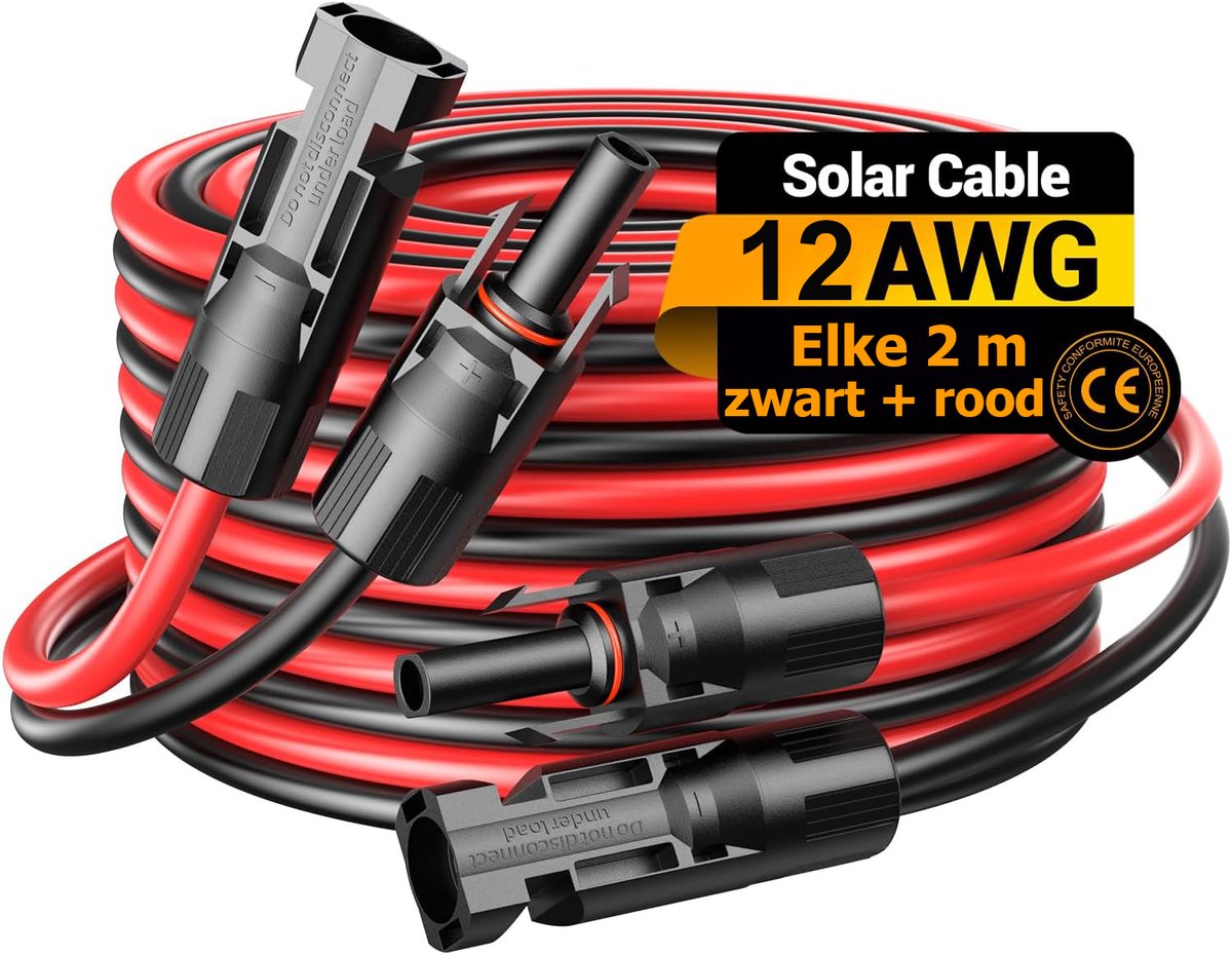 4 mm² - 2 m Rood + 2m zwart - MC4 verlengkabel - Zonnepaneel kabel - Solar kabel - Fit MC4 mannelijk naar MC4 vrouwelijk