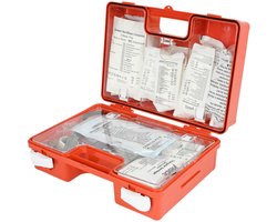 E.H.B.O. Koffer DIN 13157:2021 - Complete BHV Verbanddoos - Inclusief Pleisterset Verbanden Wondkompressen Reddingsdeken Ijspack Handschoenen & Tools - Professionele EHBO Set voor Bedrijf Thuis en Auto - 32x23x13 cm - Noodpakket