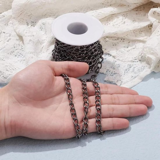 Stalen ketting per meter, 10 meter metalen ketting, diameter 1,5 mm, roestvrijstalen ketting per meter, robuuste roestvrijstalen ketting, voor het ophangen van lampen, zandzakken, fauteuils