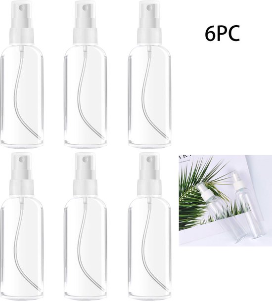 6 -Stuks Klein spuitflesje - Spray Flesje Leeg -100 ml -Reisflesjes -Verstuiver - Spray Bottle -Aroma diffuser -spuitflesje -Geschikt voor etherische oliën, gezichtssprays, haarsprays en parfums - transparant