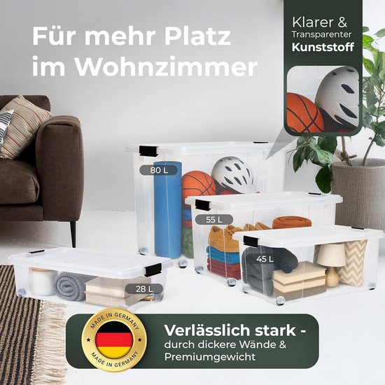 Novaliv Opbergdozen met deksel, 3 stuks, 16 l, transparante dozen, stapelbare nestbare opbergdozen met clipsluiting, kunststof, BPA-vrij, 41 x 34 x 17 cm