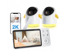 Babyfoon Met 2 Camera 2K 3MPx - Wifi Baby Monitor - Babyfoon met 5 inch scherm - Splitscreen - Full HD Resolutie - Slaapliedjes - Temperatuur - Alexa & Google - Terugspreekfunctie - Video & Audio