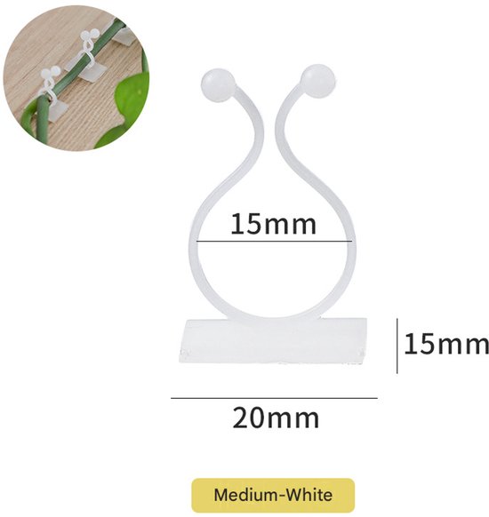 Clips de plante blancs, de taille moyenne (50 pièces), clips de plante auto-adhésifs, clips muraux, adaptés aux vignes grimpantes et aux raisins, réglables, invisibles, clips de câble, fixations de câble