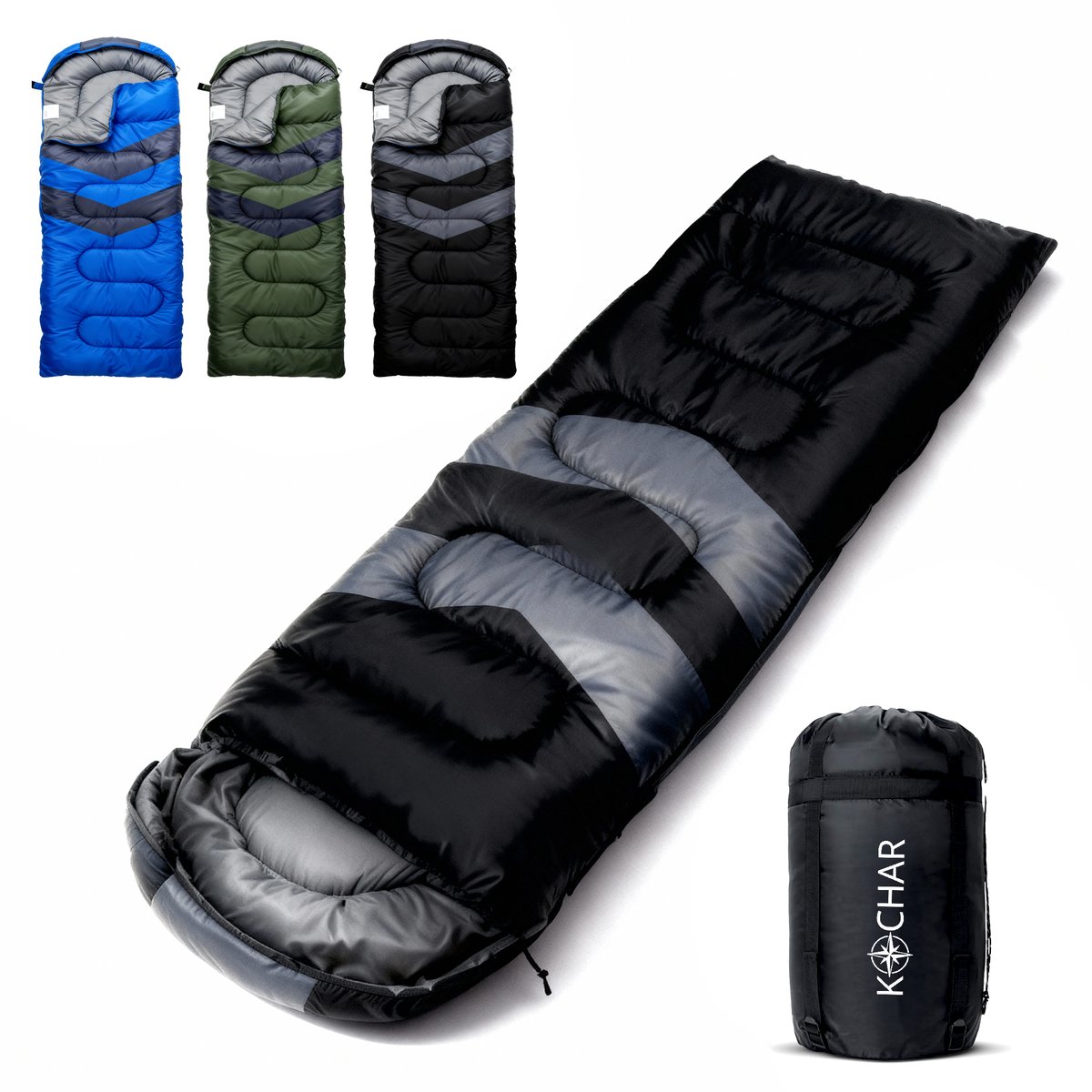 Kochar Slaapzak 2kg - 4 seizoenen - Slaapzakken voor Volwassenen en Kinderen - Met compressie draagtas - Ideaal voor Kamperen & Outdoor survival - Zwart