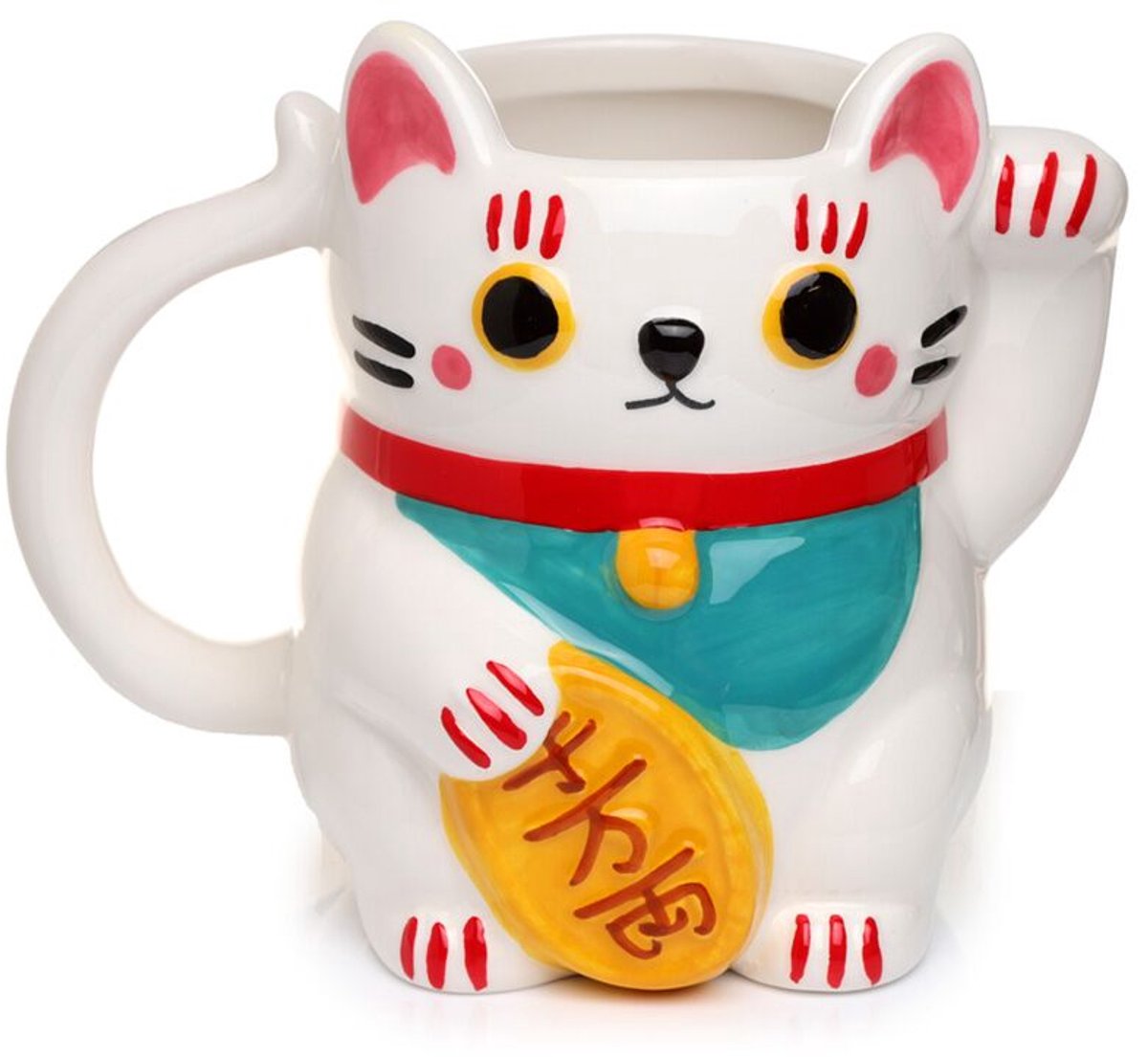 Mok - Witte Maneki Neko Gelukskat 3D Gevormd - Keramiek - 450ml