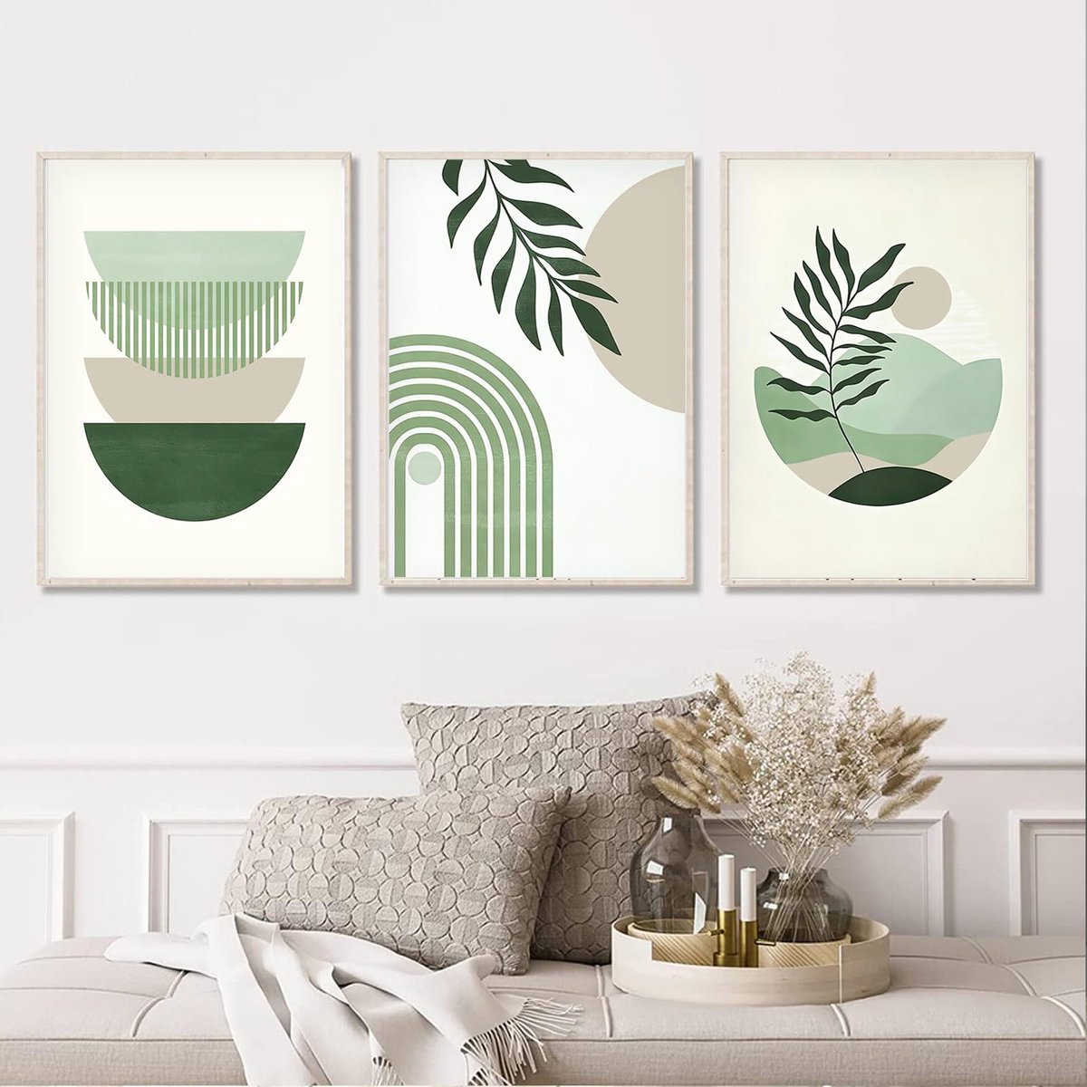 Unyqoos Set van drie moderne Boheemse posters voor woonkamer en slaapkamer decoratie groen