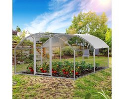 Kippenren 3×4×2 m - Ruime Buitenren - Verzinkt Staal - Fijn Hexagaas 25 mm - Slot & Zonnescherm - Voor Kippen, Vogels en Huisdieren