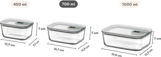 Mepal Glazen Vershouddoos EasyClip - 700 ml - Glazen vershoudbakjes met schuifsluiting - Geschikt voor magnetron, (stoom)oven, koelkast en vriezer - Nordic sage van Merkloos — afbeelding 5