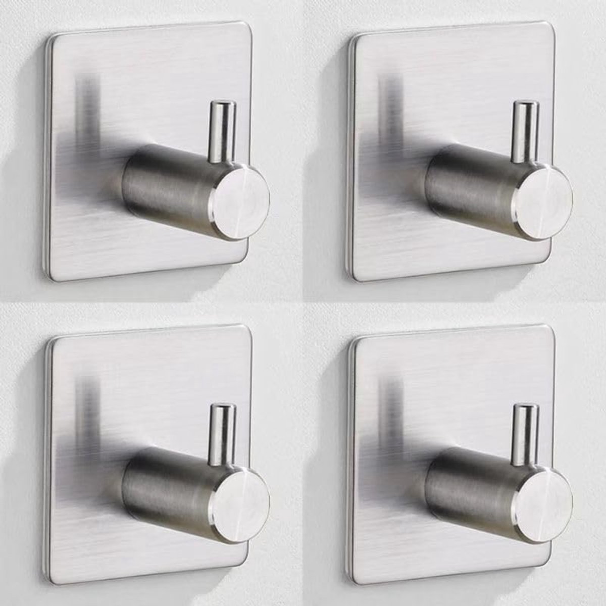 4 stuks - Handdoekhaakjes - handdoekhaken - Zelfklevend - Multifunctioneel - Wandhaken - 304 RVS - Verwijderbaar - Vierkant - Zilver