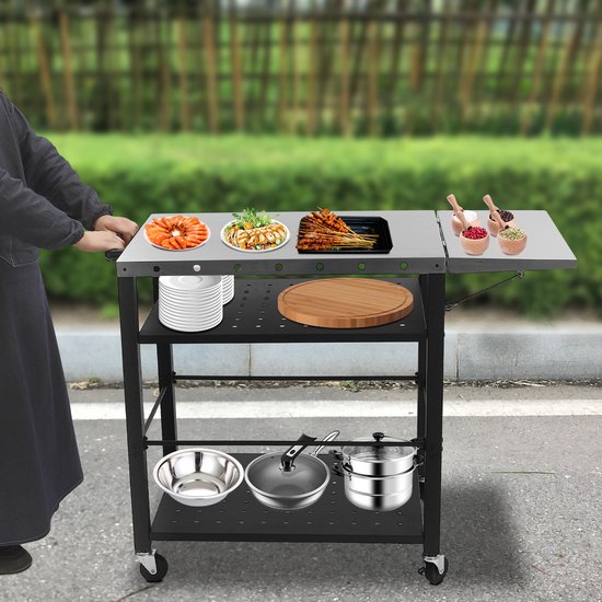 Grillwagen Met Tafel Grilltafel Buiten Serveerwagen 31.5*19.7*32.7 Inch Pizza Oven Tafelstandaard BBQ Voor Tuin Terras — afbeelding 5